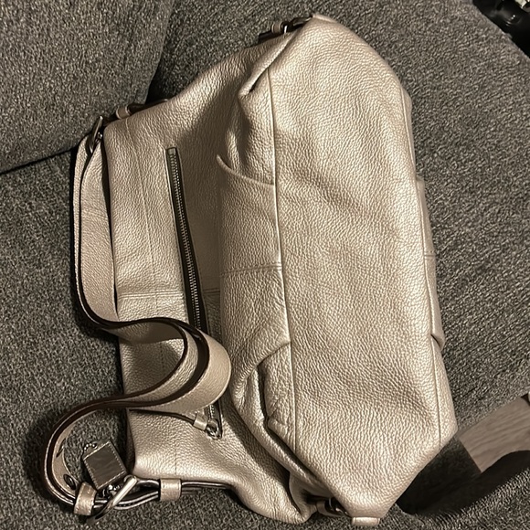 Coach Silver Metallic Pebbled Leather Shoulder Duffel Bag - Picture 6 of 10